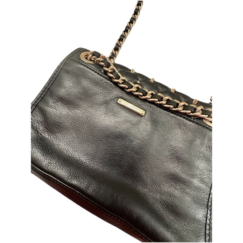 Rebecca Minkoff Womens Black Mini Affair Quilted Studded Leather Gold Chain Bag - Picture 9 of 12